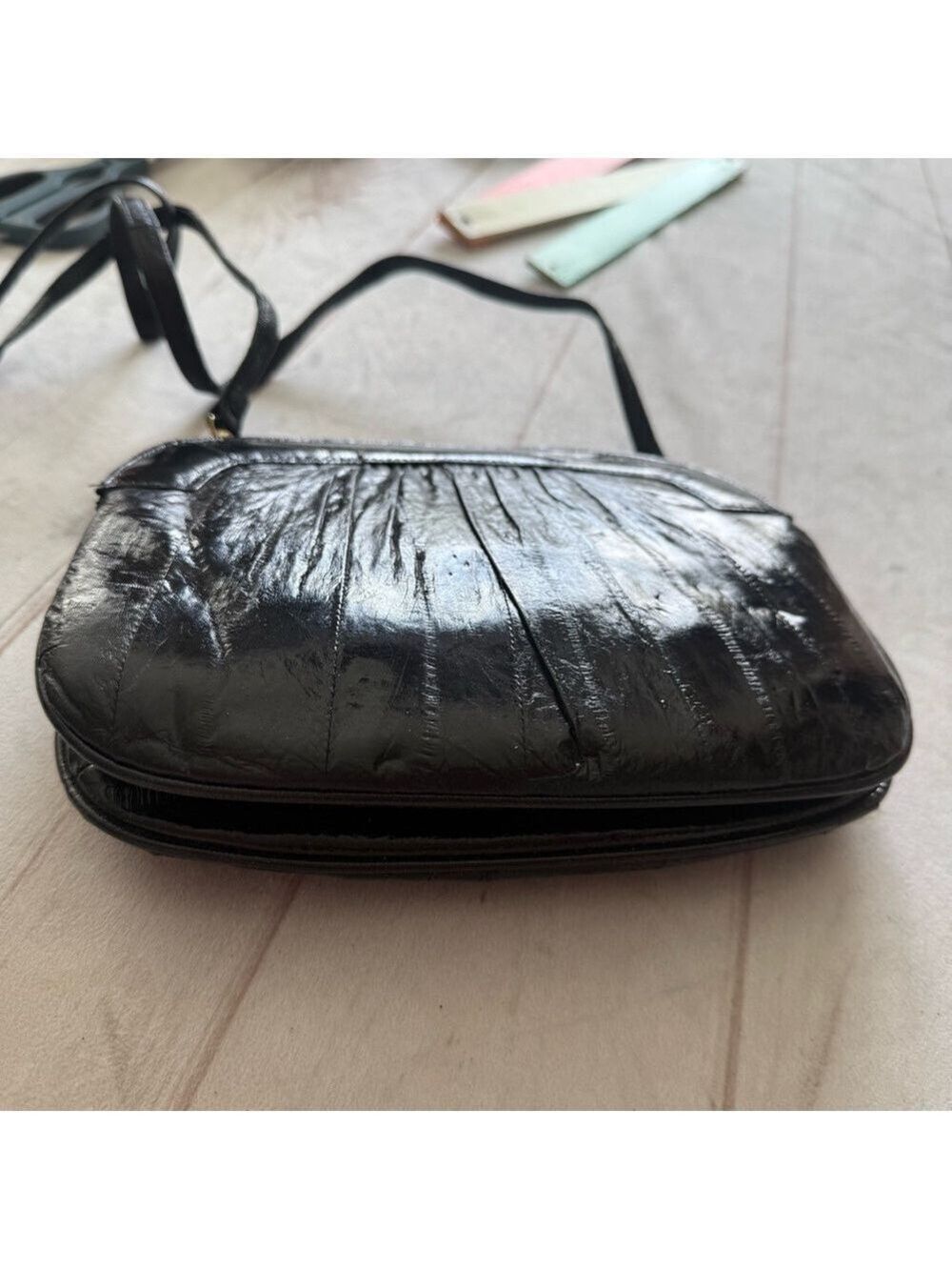 Lee Sands EEL Skin Elegant Black Women's Clutch - Picture 5 of 11